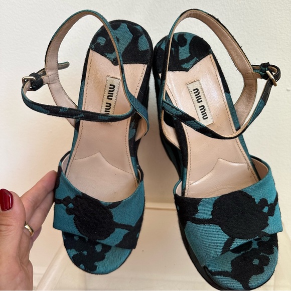 Miu Miu Brocade Platform Wedge Sandals 37 - Picture 3 of 7